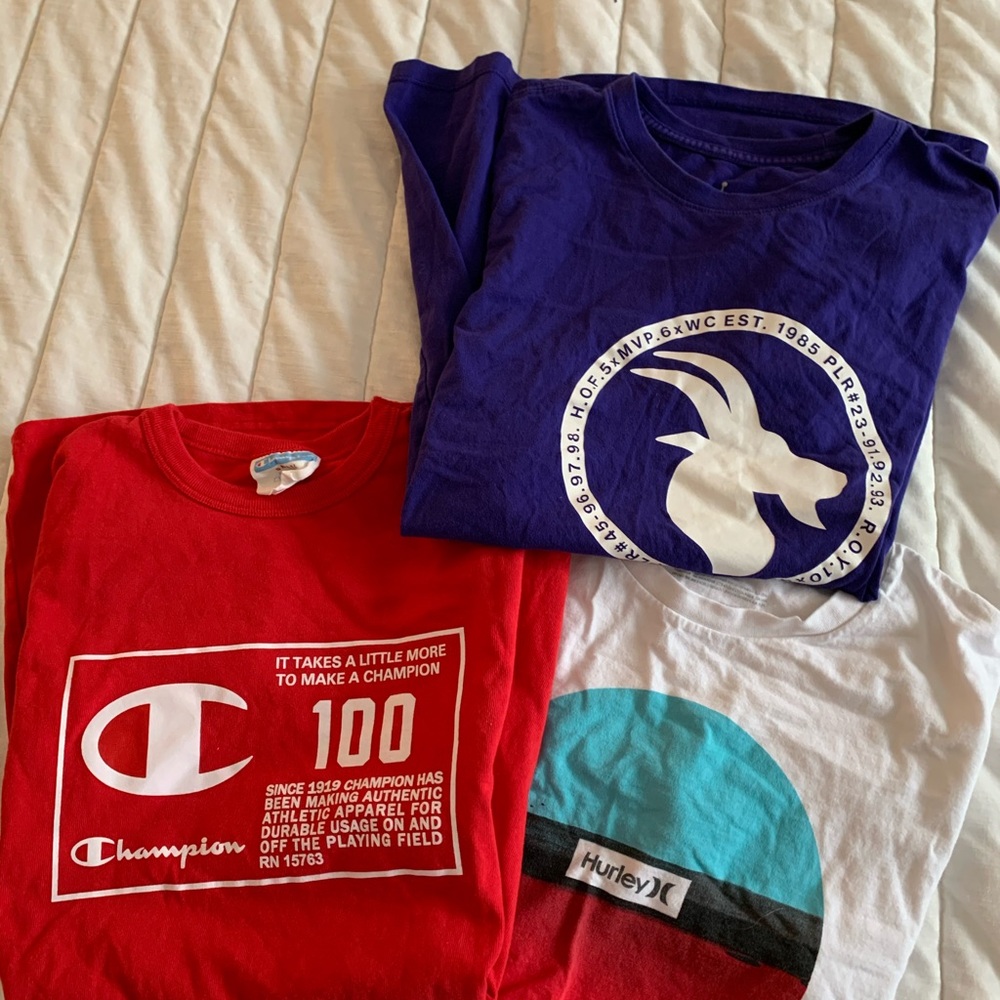 Hurley, Champion and Jordan Tee Shirts